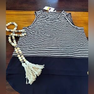 Women’s Michael Kors Navy and White Mixed Media Tank Too Size Medium NWT